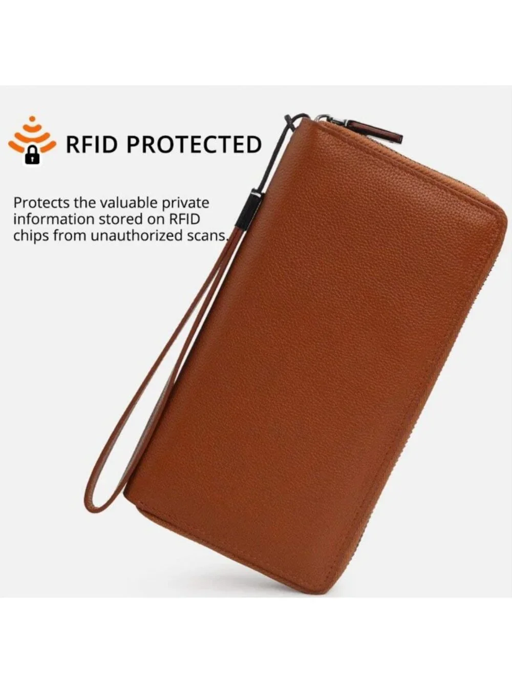 RFID Blocking Leather Zip Around Wallet - Large Capacity Travel Clutch